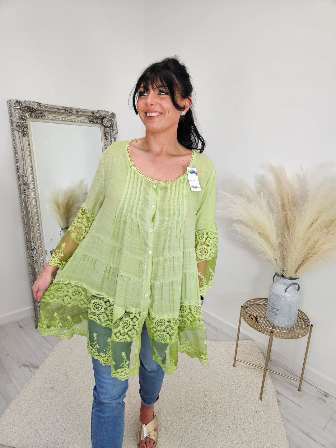 Florence Lace Blouse with Belle Sleeves - Lime