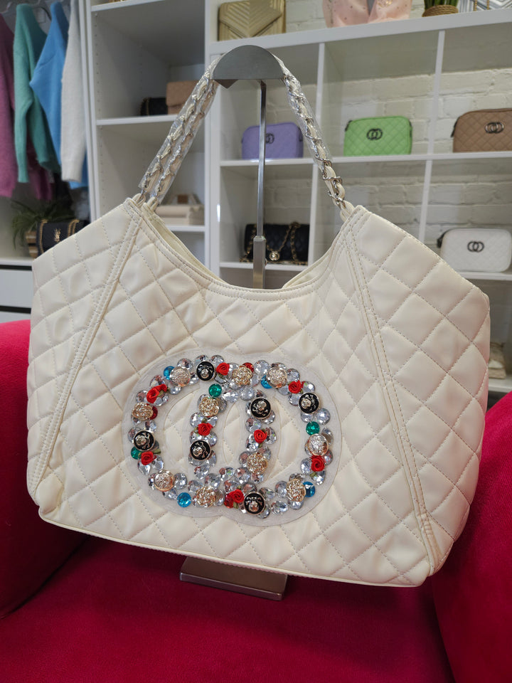 CoCo Crystal Quilted Tote Bag - Ivory