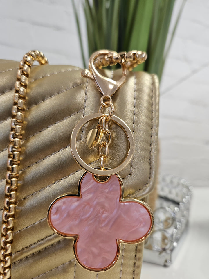 Clover Pearlised Key Ring/Handbag Charm - Pink