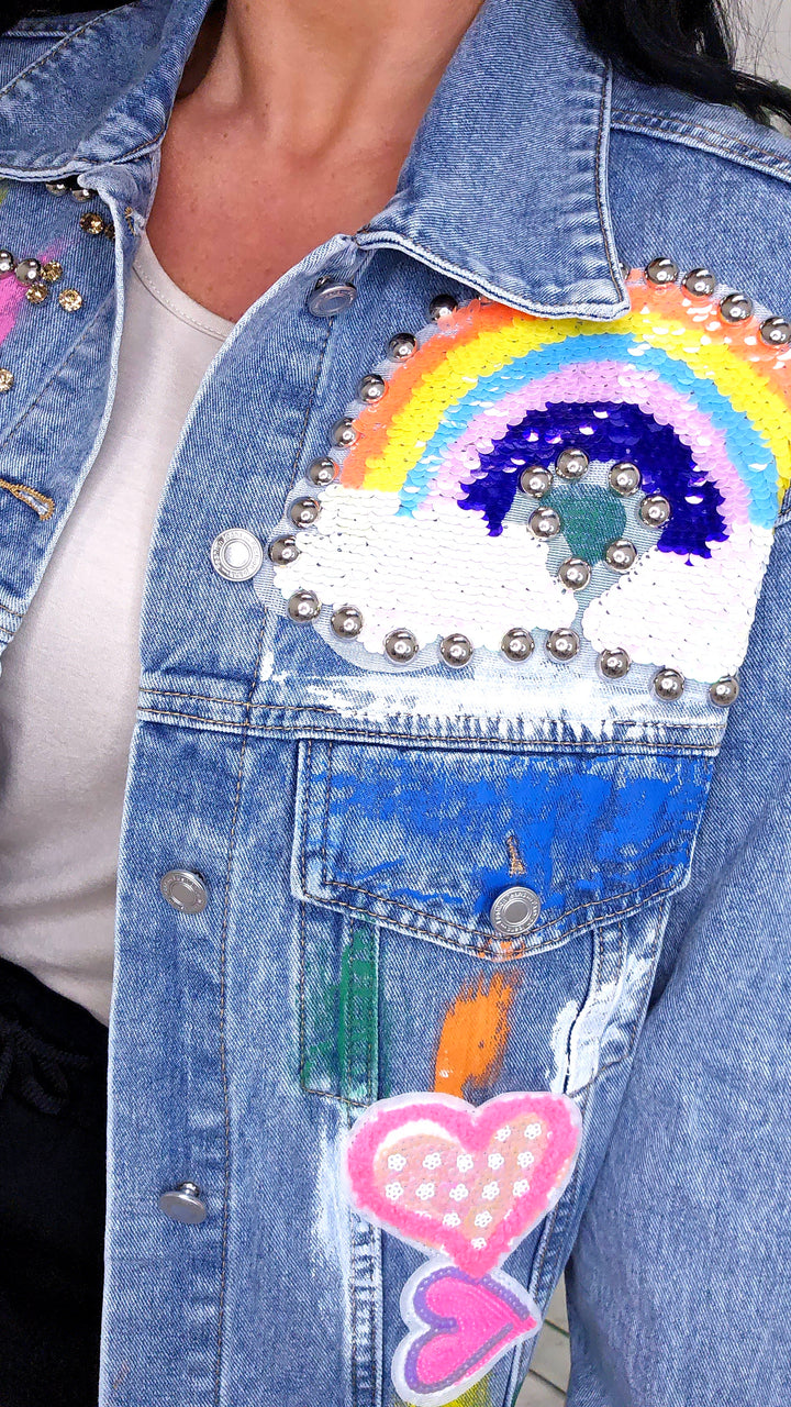 Rainbow Denim Jacket - Stonewashed