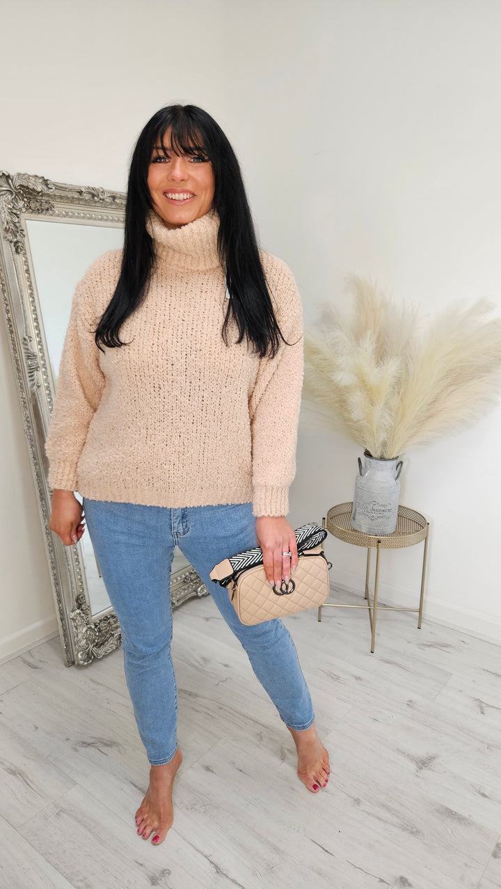 Hayley Popcorn Roll Neck Jumper - Nude