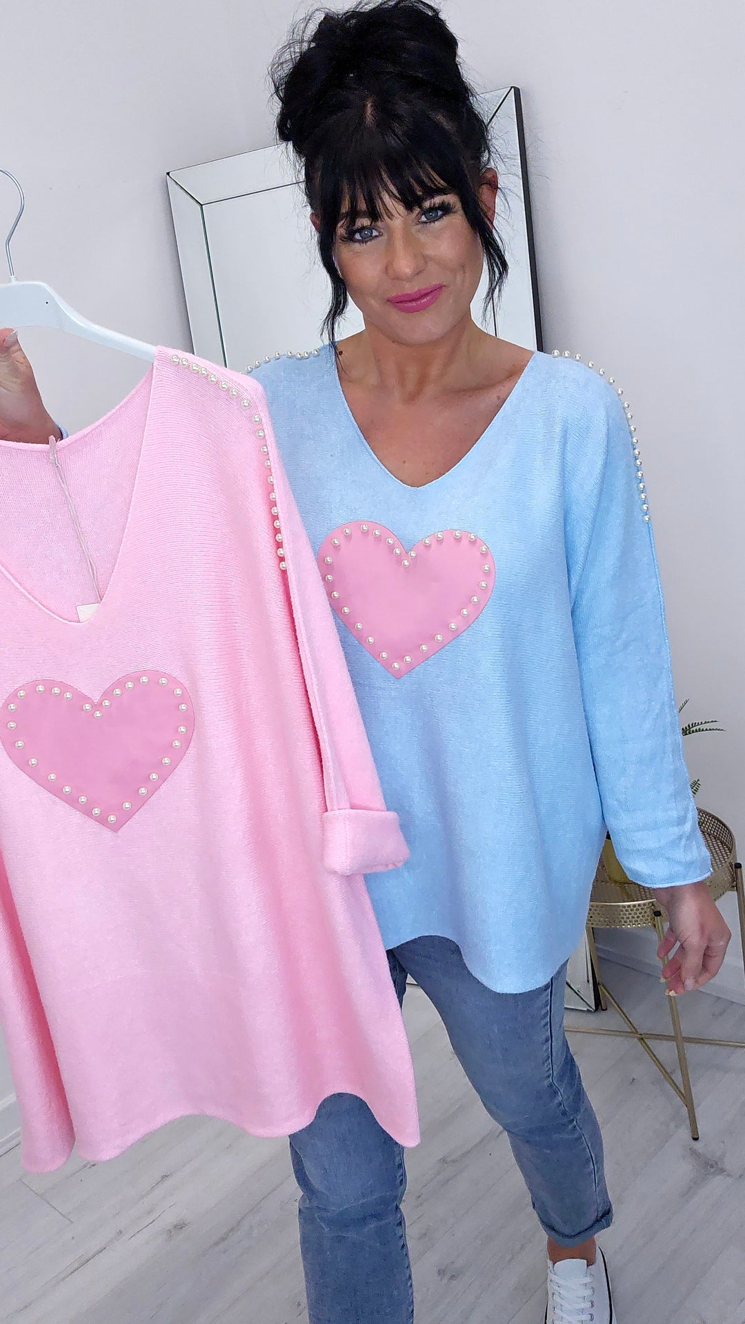 Pearl Heart Jumper - Pink (Curvy)