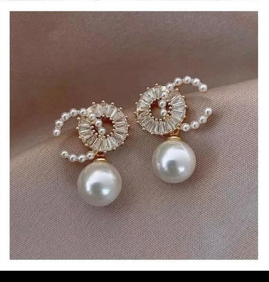 Pearl & Crystal Earrings - (Pierced)