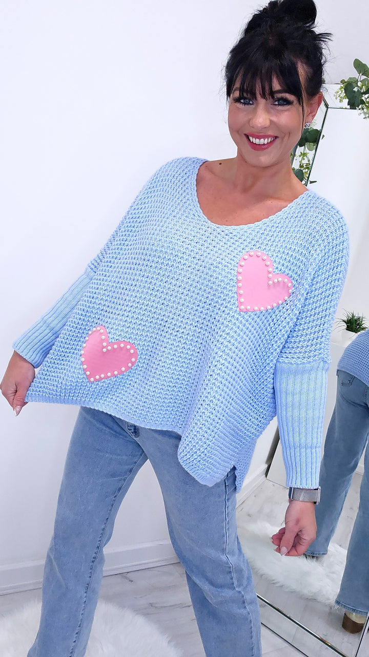 Love Heart Jumper with Pearls - (choose your Colour)