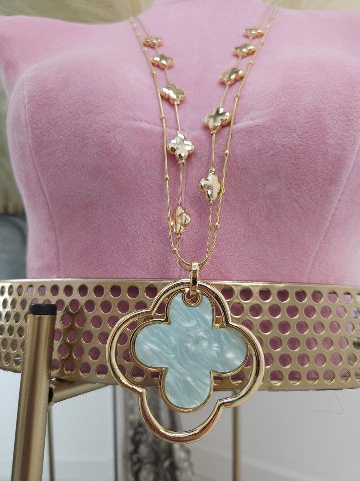 Clover Pearlised Necklace - Mint