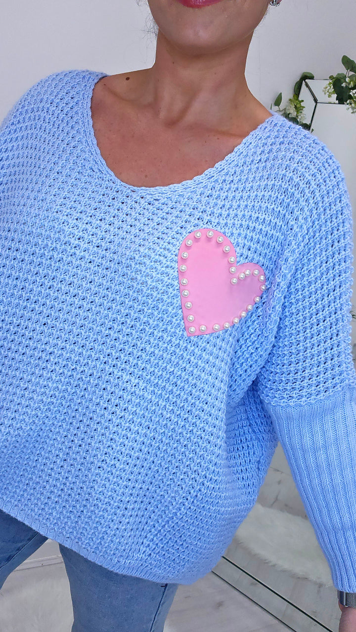 Love Heart Jumper with Pearls - (choose your Colour)