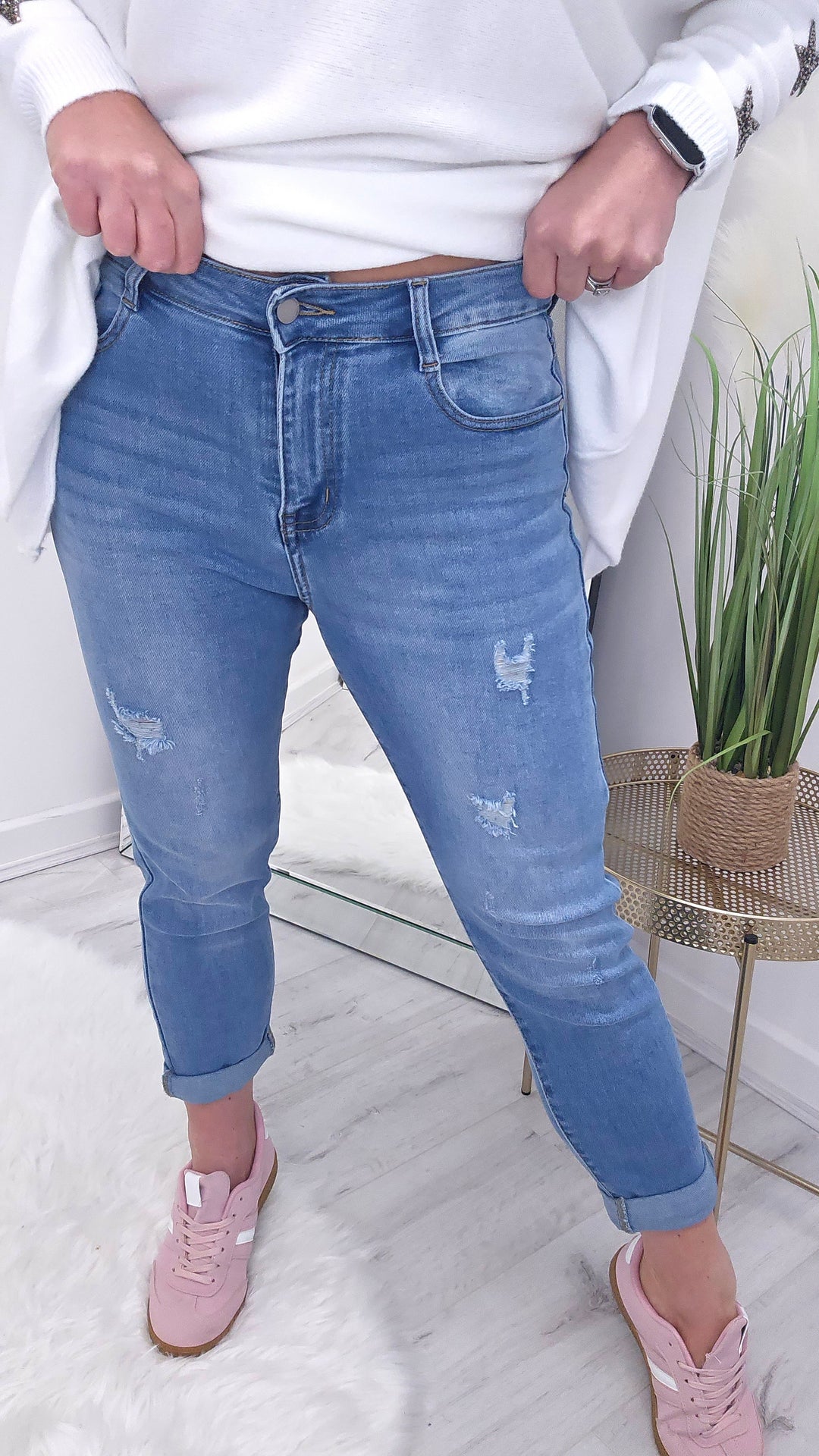 Mia Mom Jeans (G Smack) Subtle Rips - Pale Wash (choose your Size)