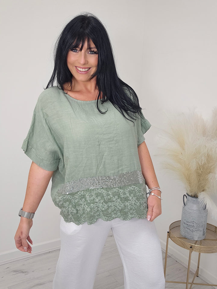 Sadie Floral Sequin Linen Top - ( Choose your colour )