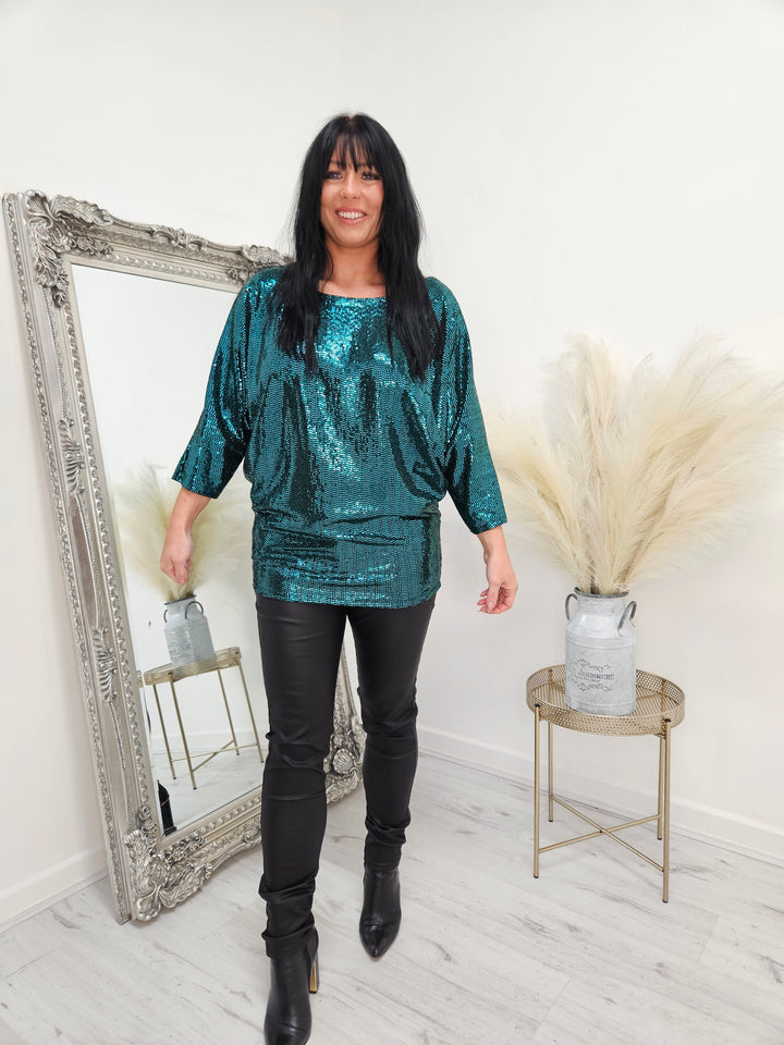 Ritz Sequin Top - Green