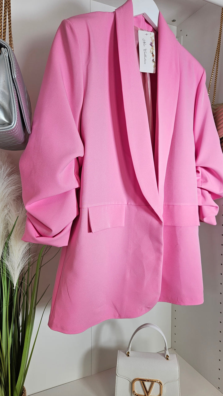 Betty Blazer with Ruched Sleeve - Pink