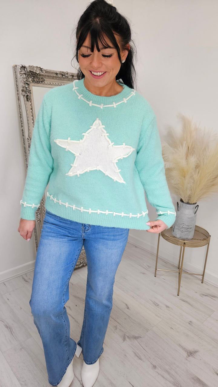 Star Stitched Jumper - Mint