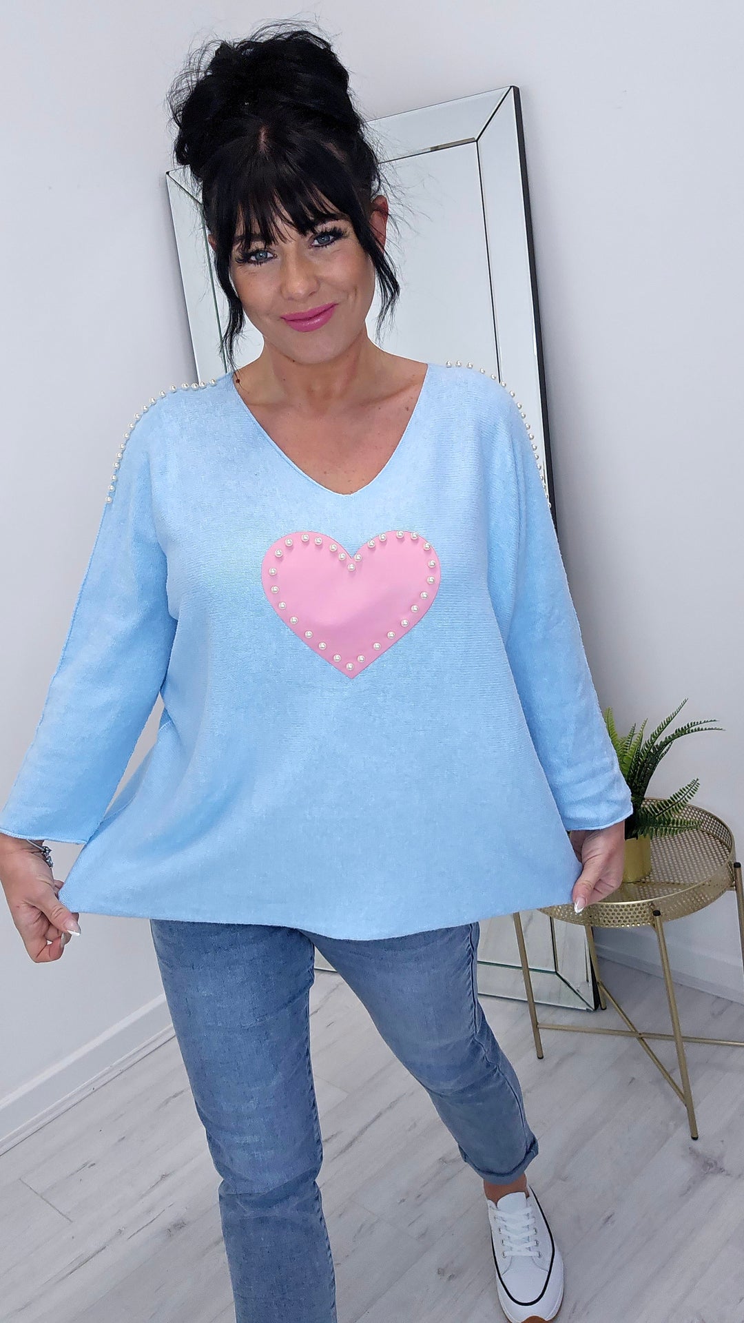 Pearl Heart Jumper - Blue (Curvy)