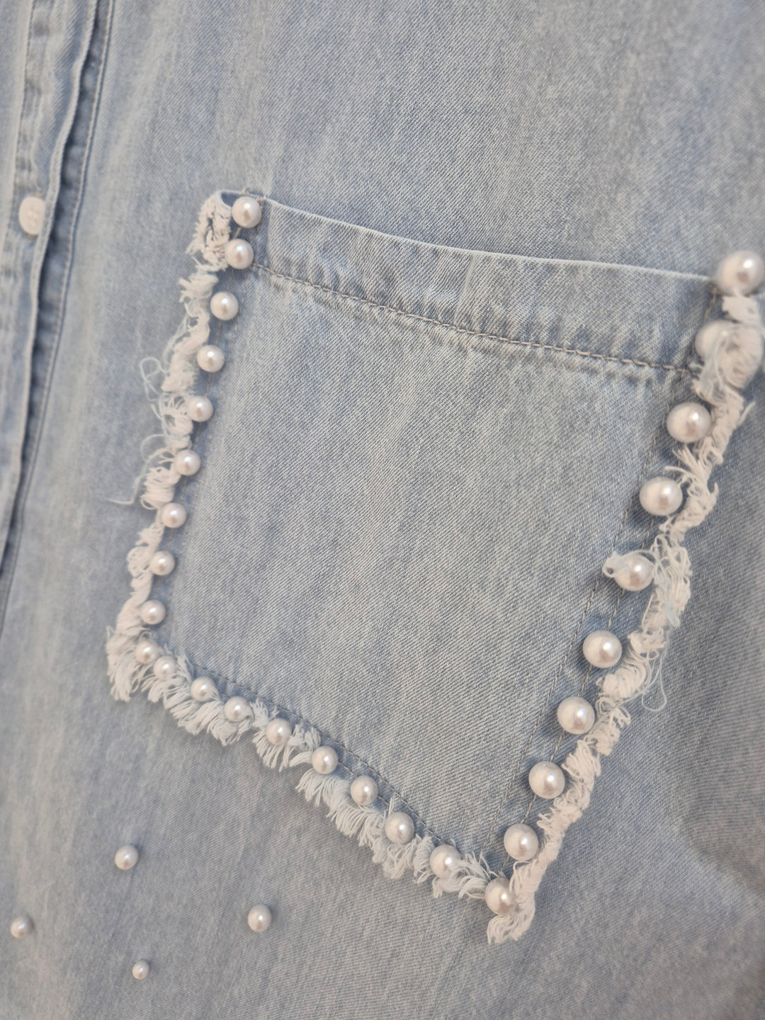 Darcy Denim Distressed Pearl Shirt (choose your Size)