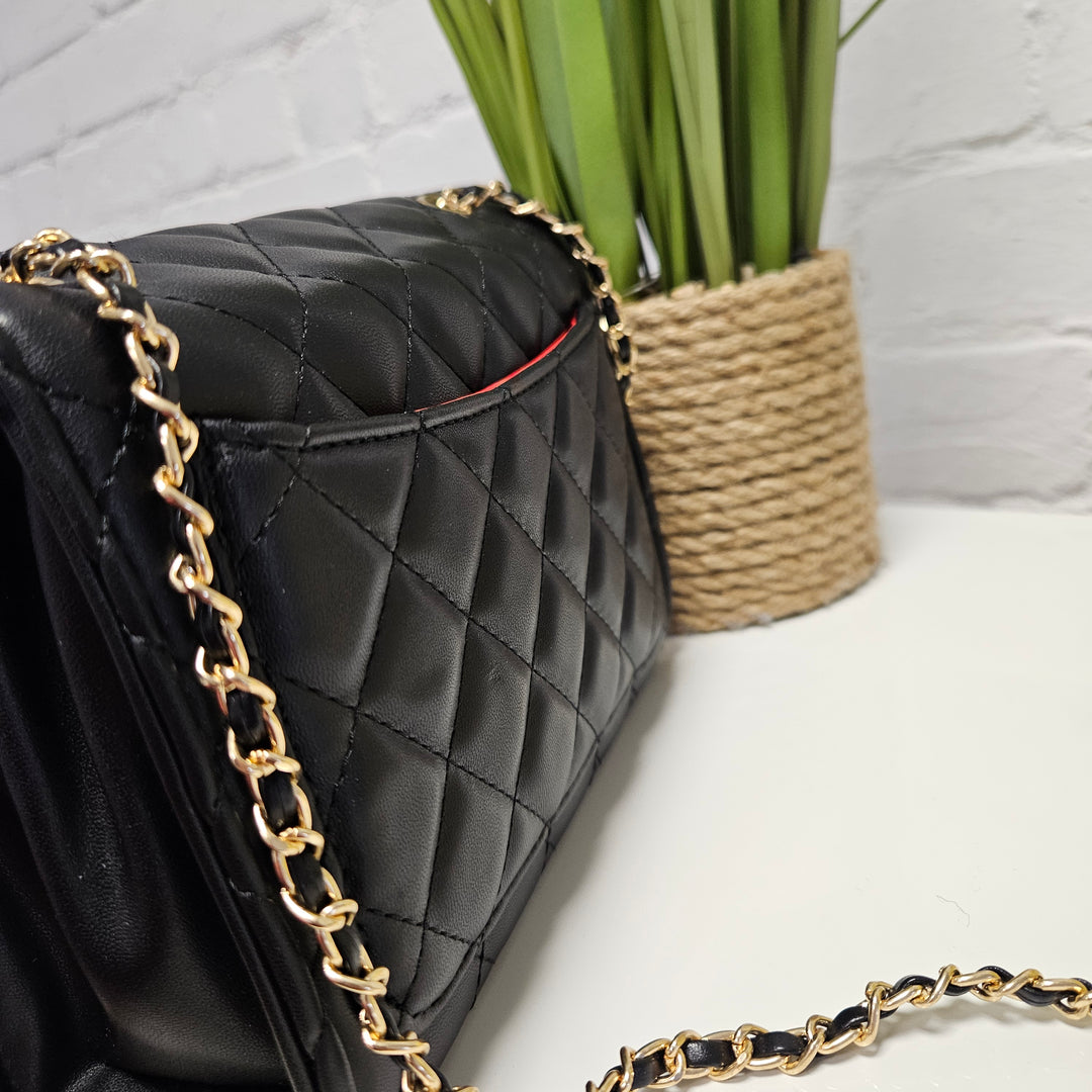 Coco Quilted Clasp Bag - Black ( Small )