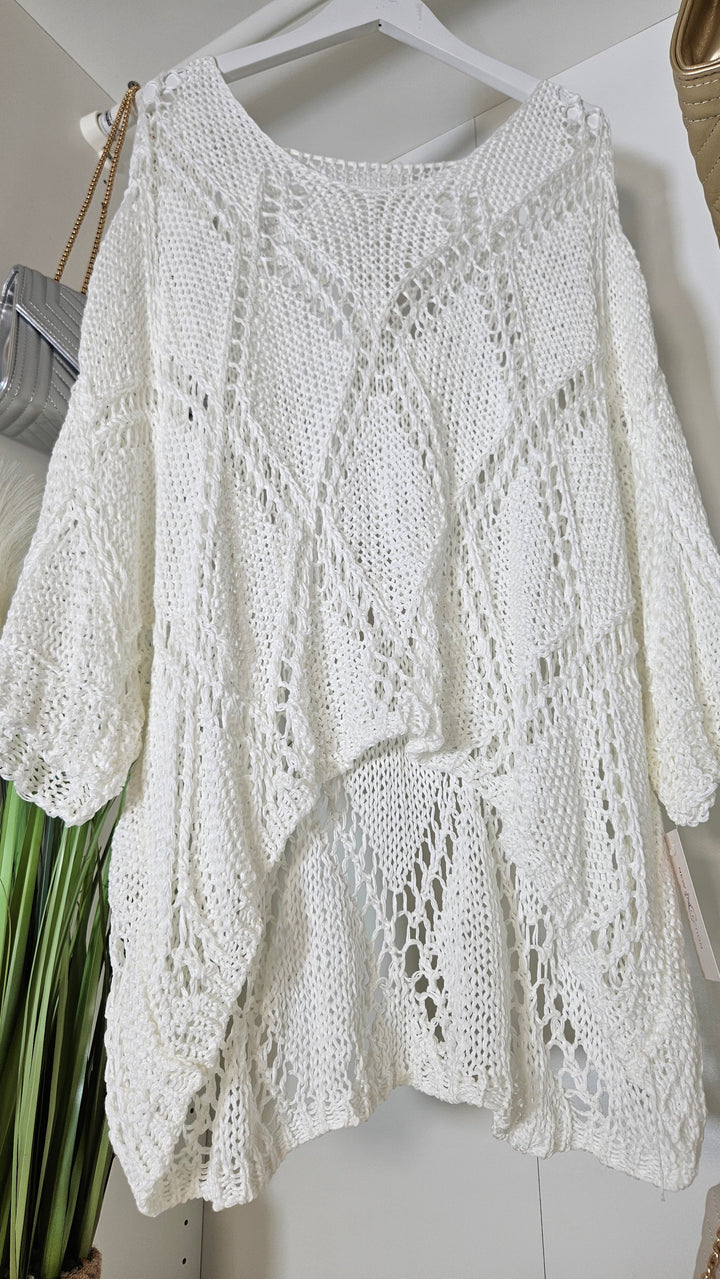 Madrid Crochet Throwover Top - White