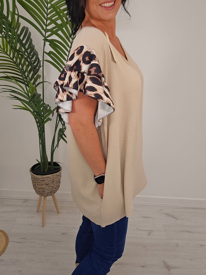 Connie Leopard Frill Sleeve Top - (choose your Colour)