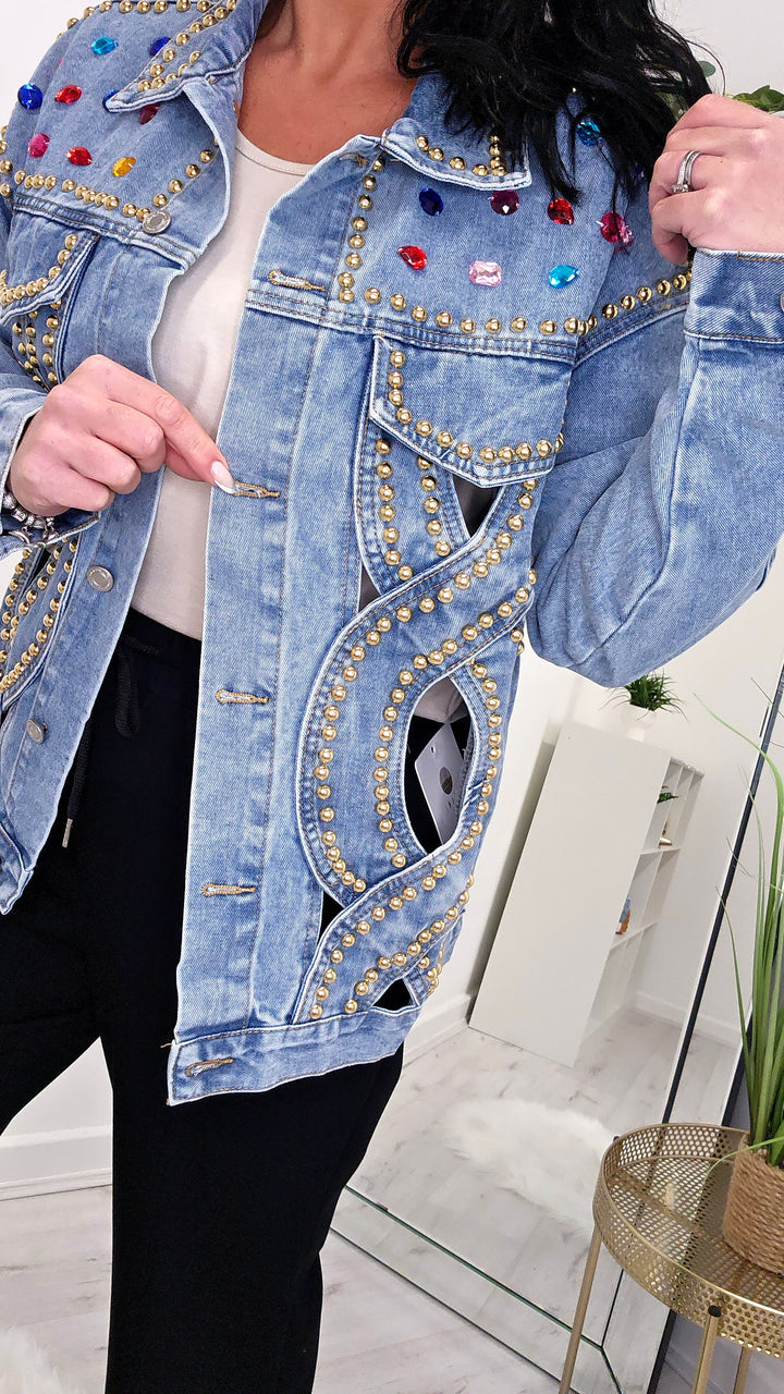 Jewelled Denim Jacket - Stonewashed