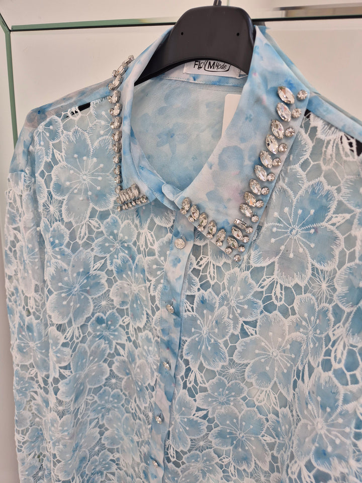 Janine Lace Crystal Blouse - (choose your Colour and Size)