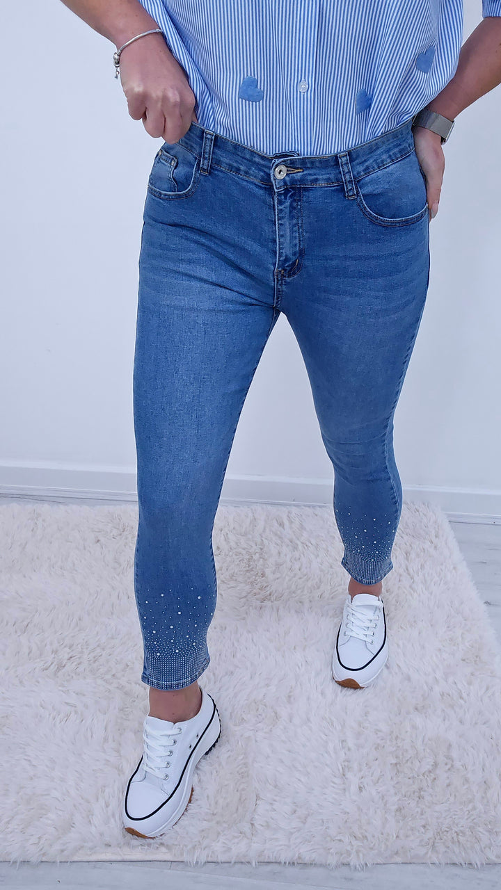 Crystal Ankle Grazer Jeans - (choose your Size)