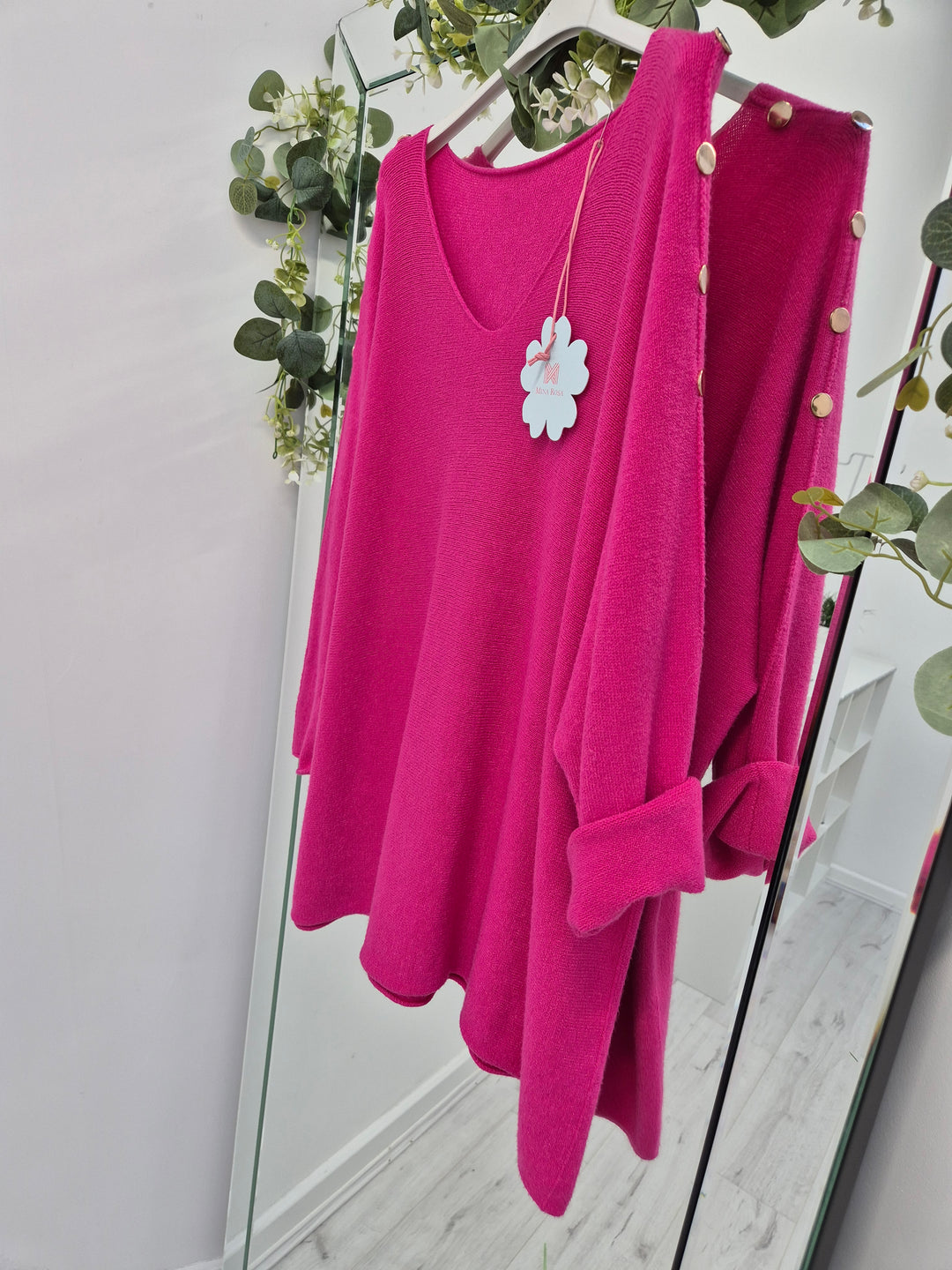 Gold Button Jumper - Pink (Curvy)