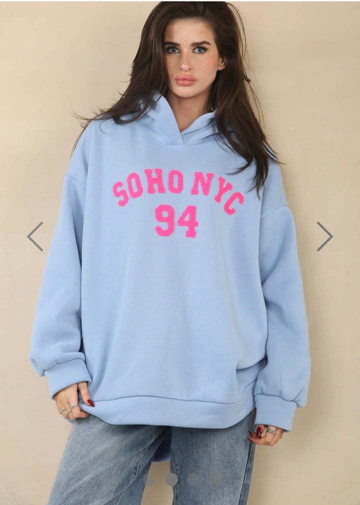 Soho NYC Sweat Hoodie (Curvy) - Blue