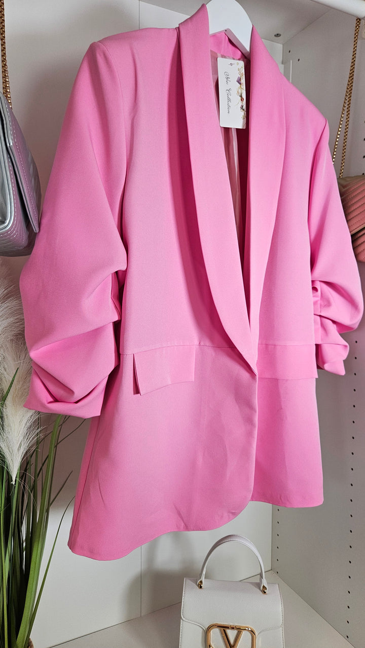 Betty Blazer with Ruched Sleeve - Pink