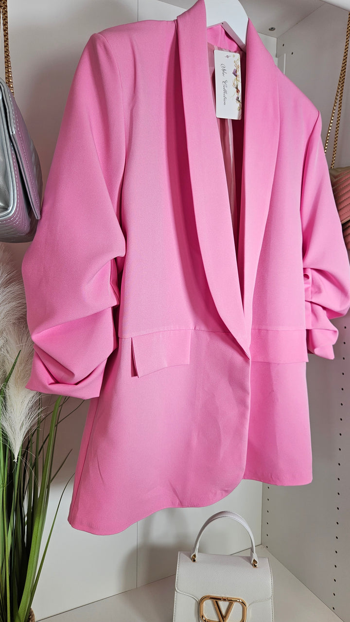 Betty Blazer with Ruched Sleeve - Pink