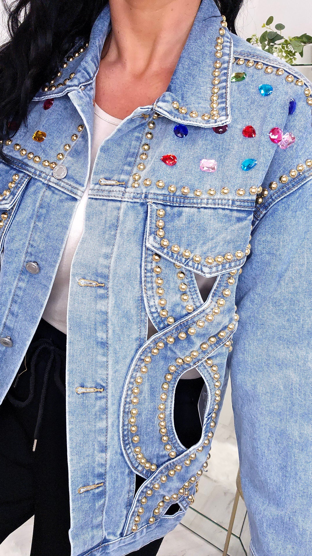 Jewelled Denim Jacket - Stonewashed