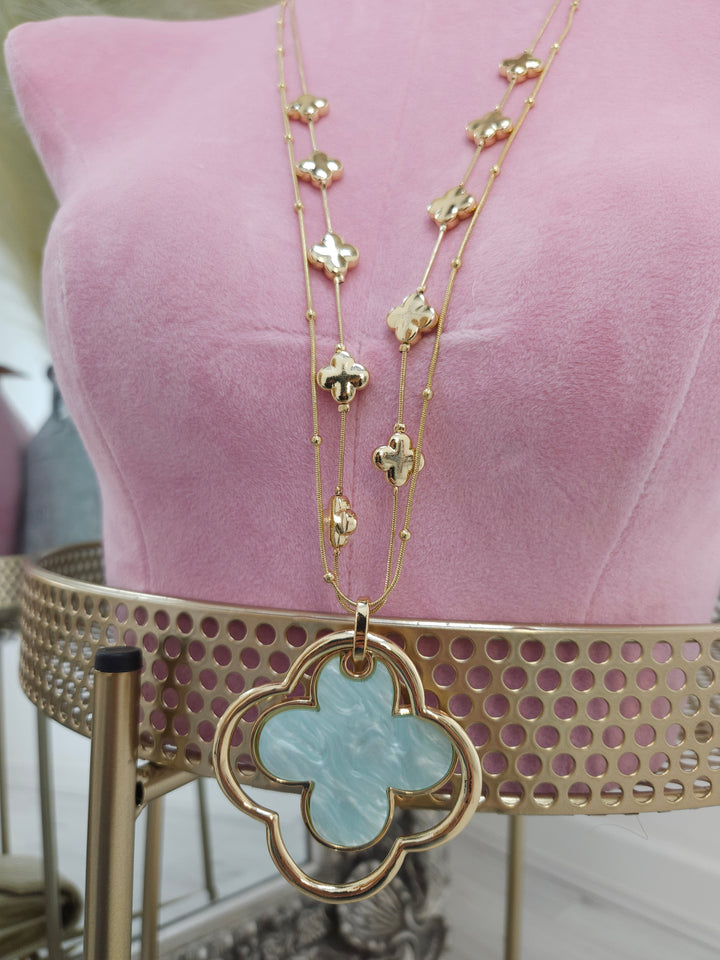 Clover Pearlised Necklace - Mint