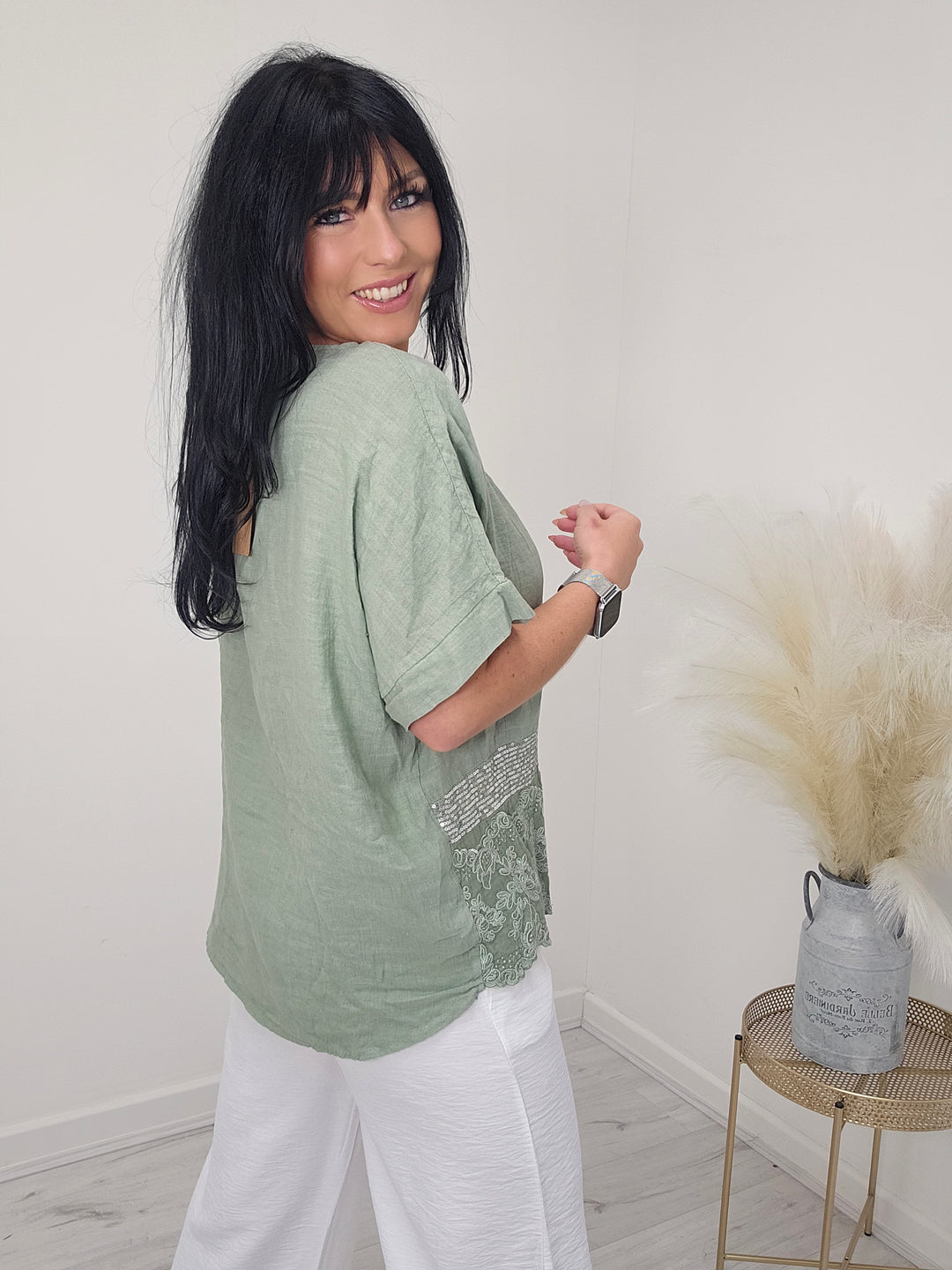 Sadie Floral Sequin Linen Top - ( Choose your colour )