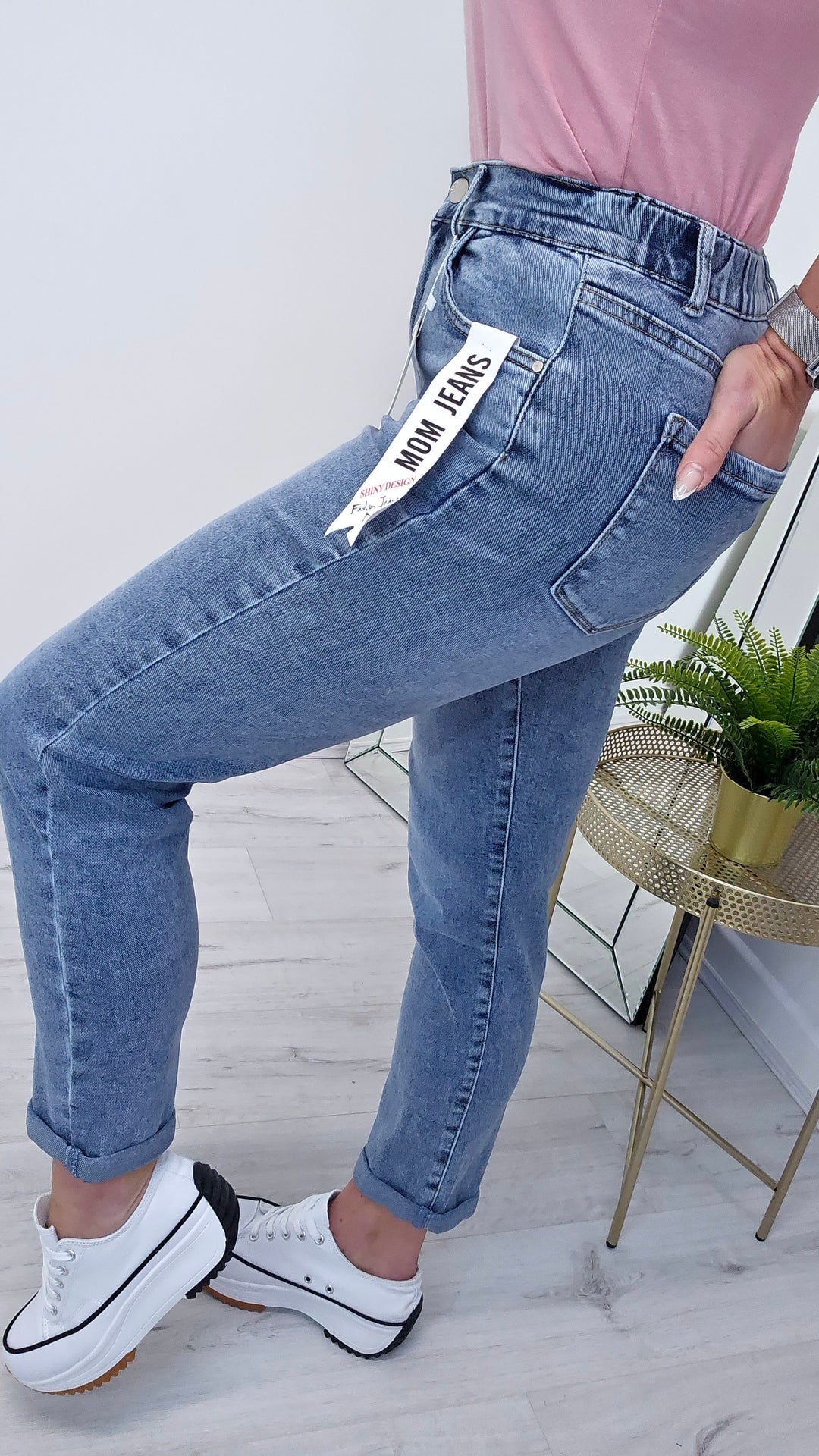 Acid Mom Jeans - Mid Wash Elasticated Waistband (choose your Size)