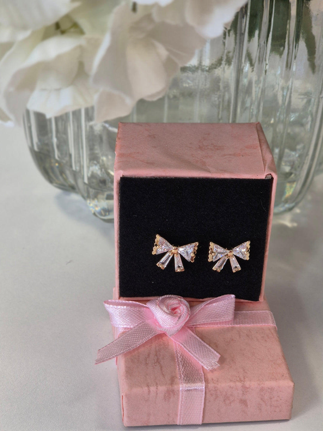 Bow Crystal Earrings - Gold Tone (Pierced)