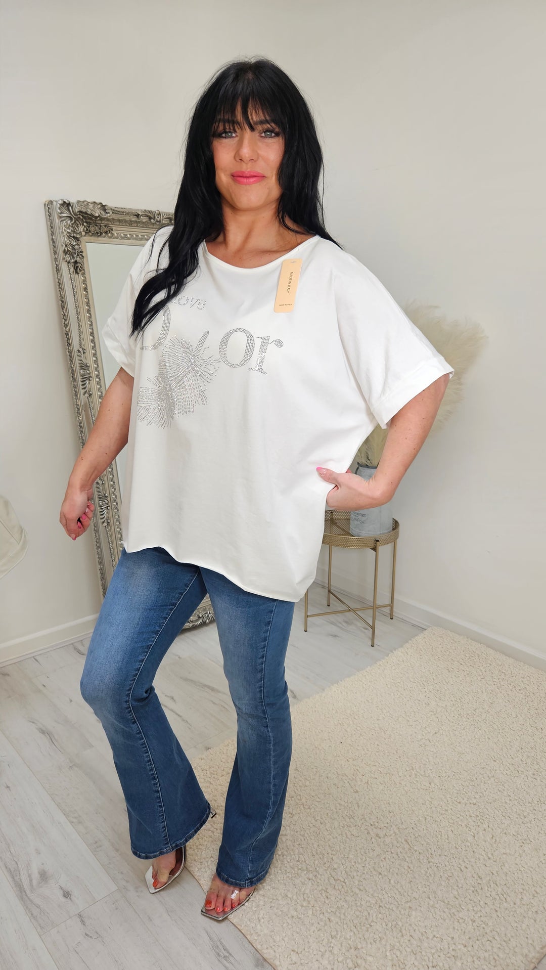 Sparkly Tee Shirt - White (Curvy)