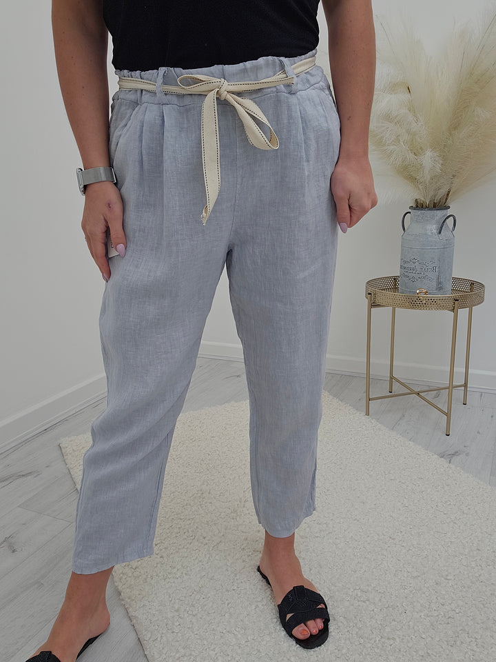 Bianca Linen Trousers with Canvas Belt - Grey