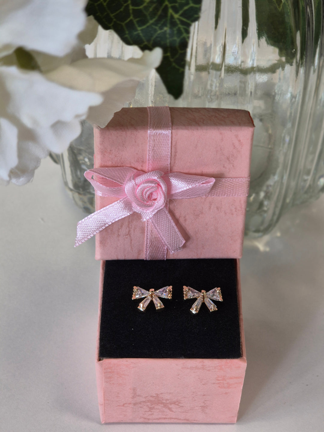 Bow Crystal Earrings - Gold Tone (Pierced)