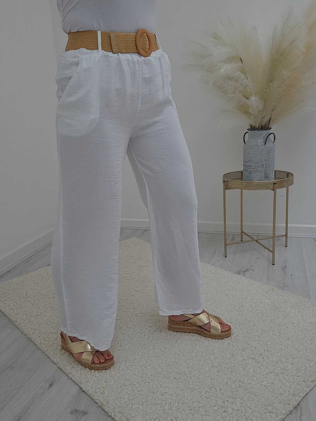 Winnie Wide Leg Trousers with Hessian Belt (choose your colour)