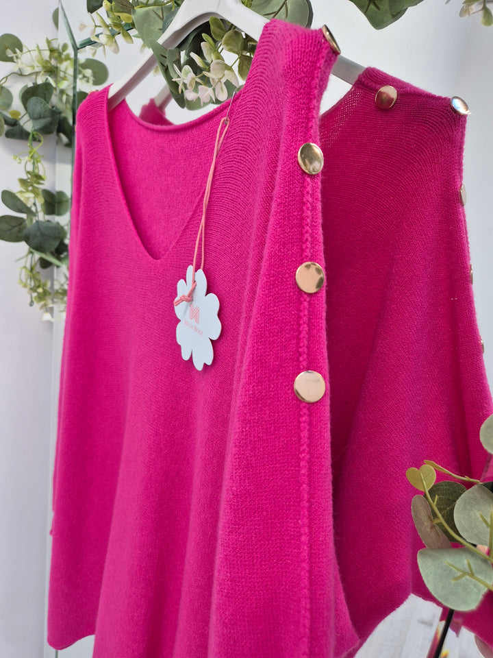 Gold Button Jumper - Pink (Curvy)