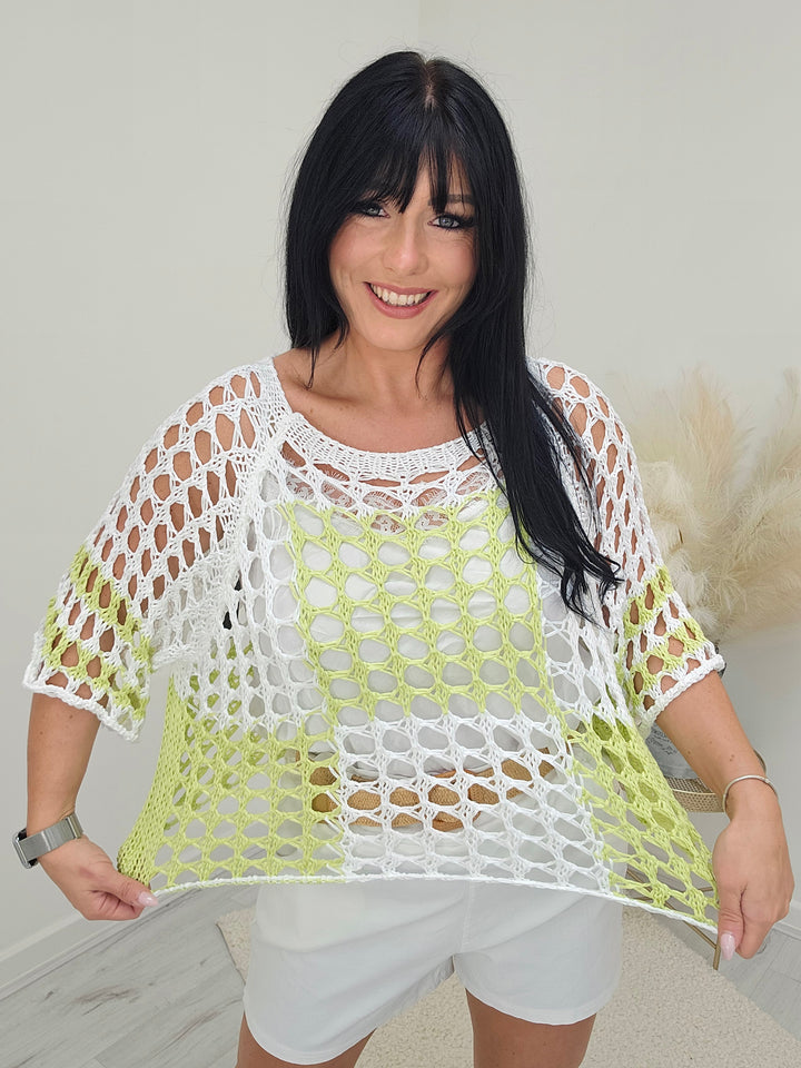 Ibiza Crochet Top - White/Lime