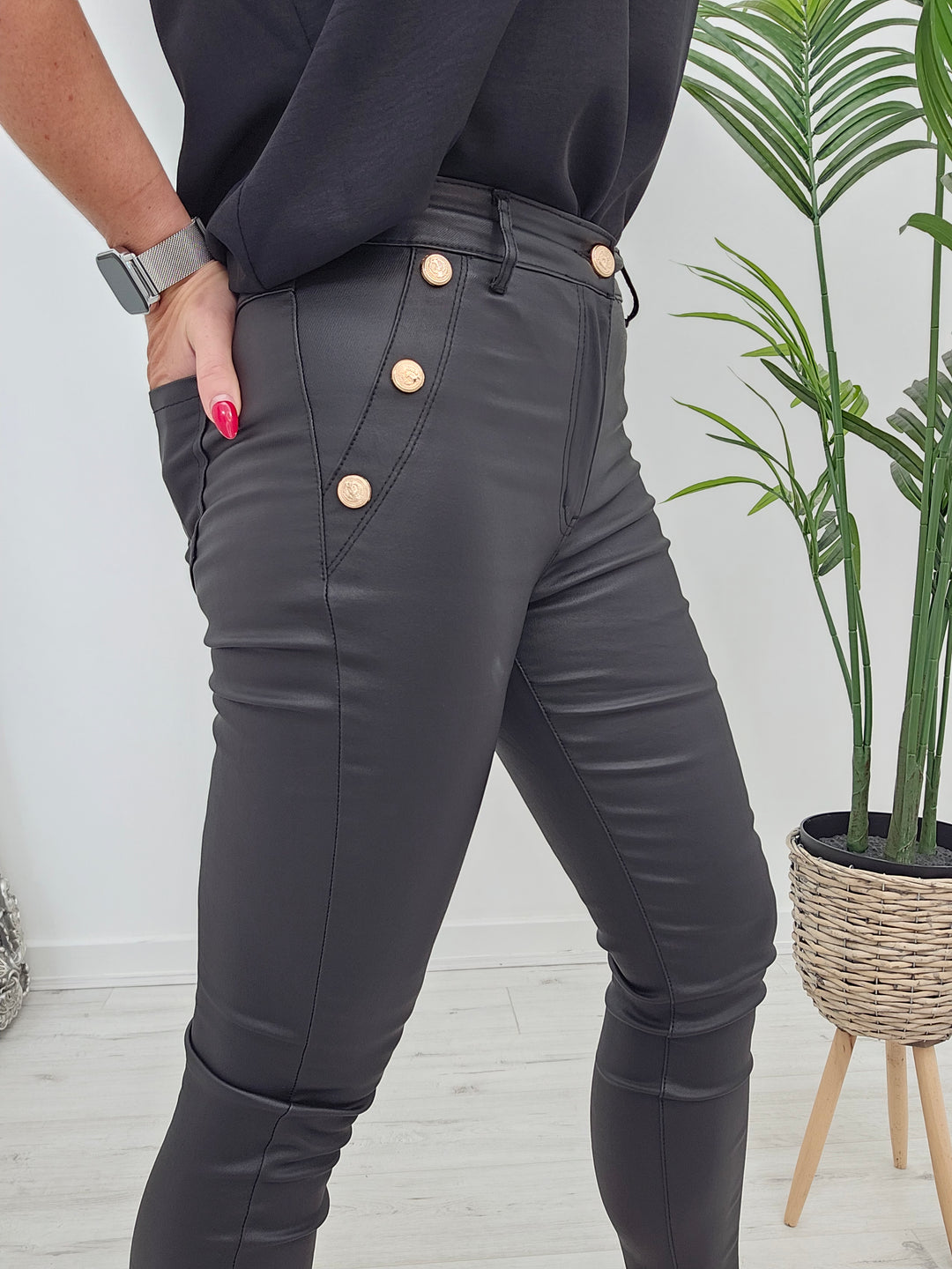 G Smack PU Coated Jeans with Baroque Buttons - Black (choose your Size)