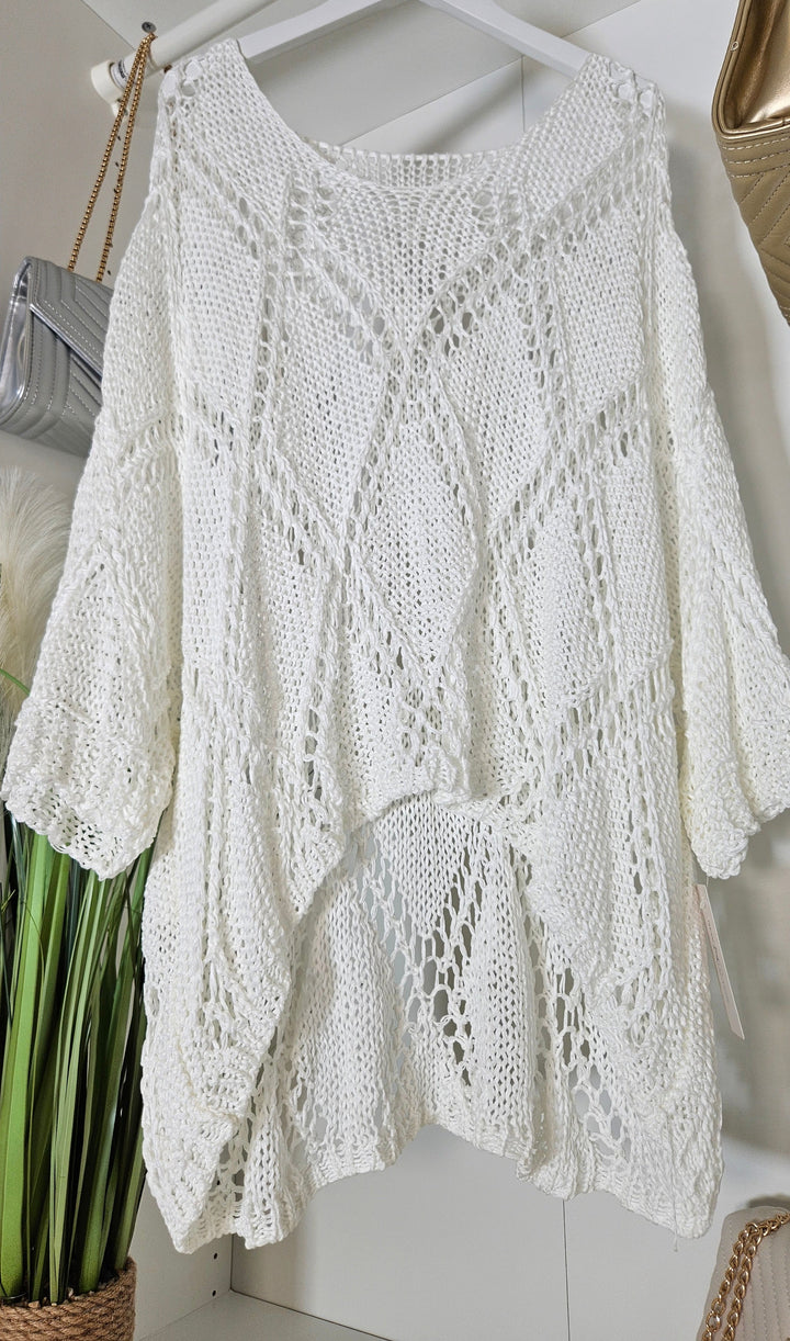 Madrid Crochet Throwover Top - White