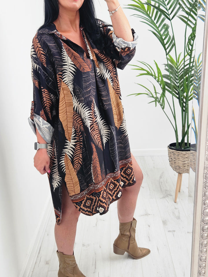 Laura Leaf Print Dress (choose your Colour) - Curvy