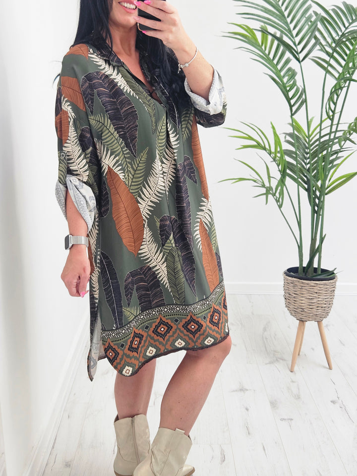 Laura Leaf Print Dress (choose your Colour) - Curvy