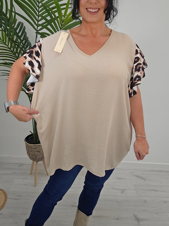 Connie Leopard Frill Sleeve Top - (choose your Colour)