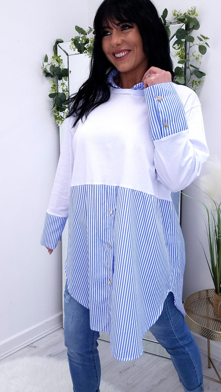 Lisa Layering Shirt (Stretch) - Blue/White Pinstripe