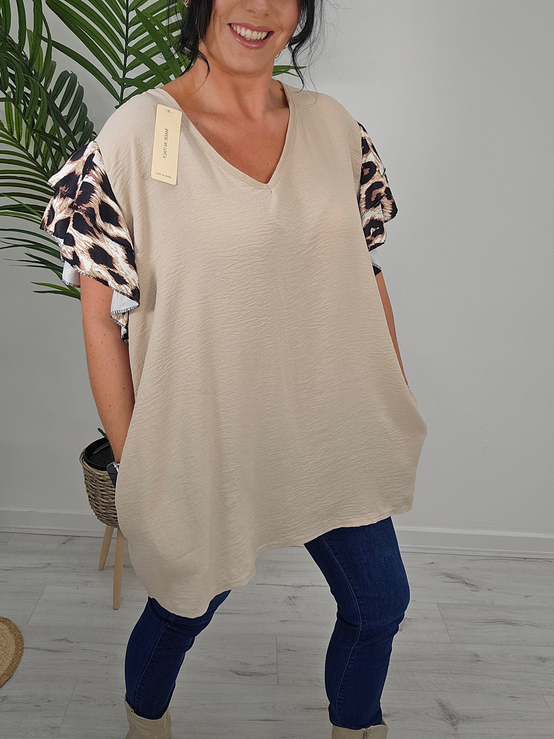 Connie Leopard Frill Sleeve Top - (choose your Colour)