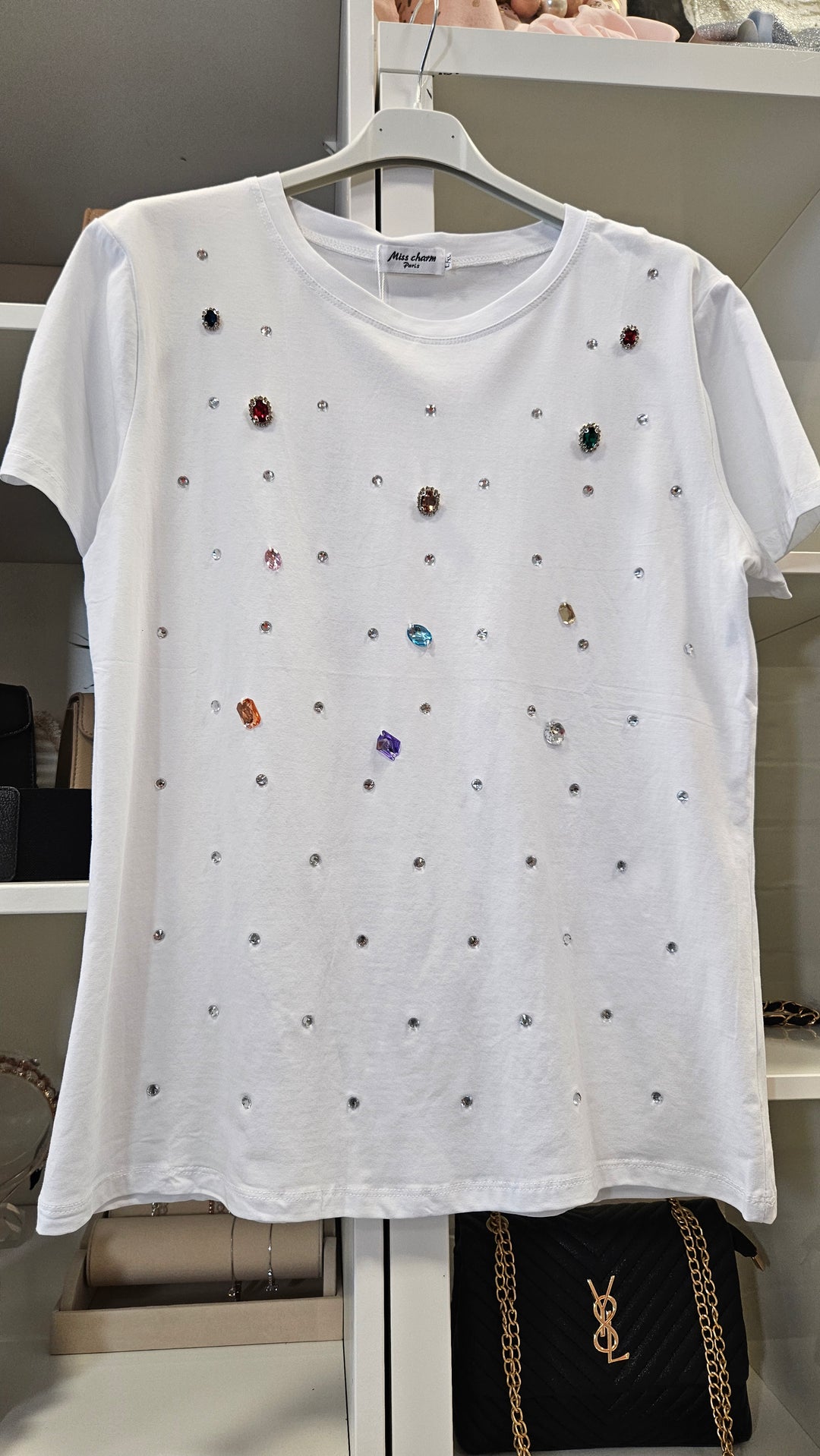 Jewelled Crystal Tee Shirt - White