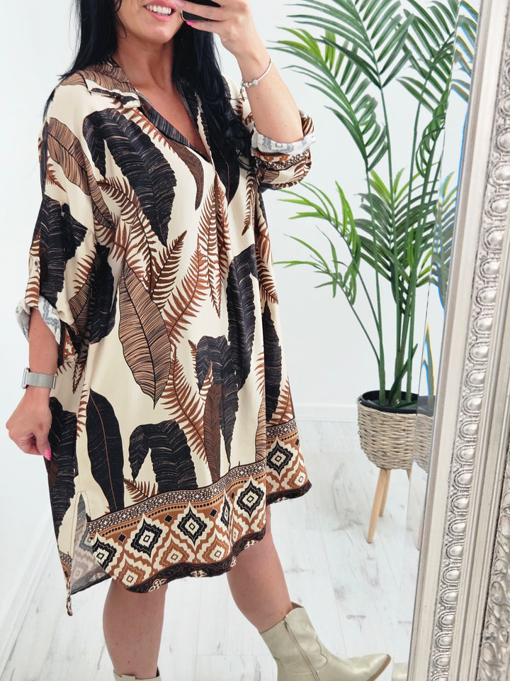 Laura Leaf Print Dress (choose your Colour) - Curvy