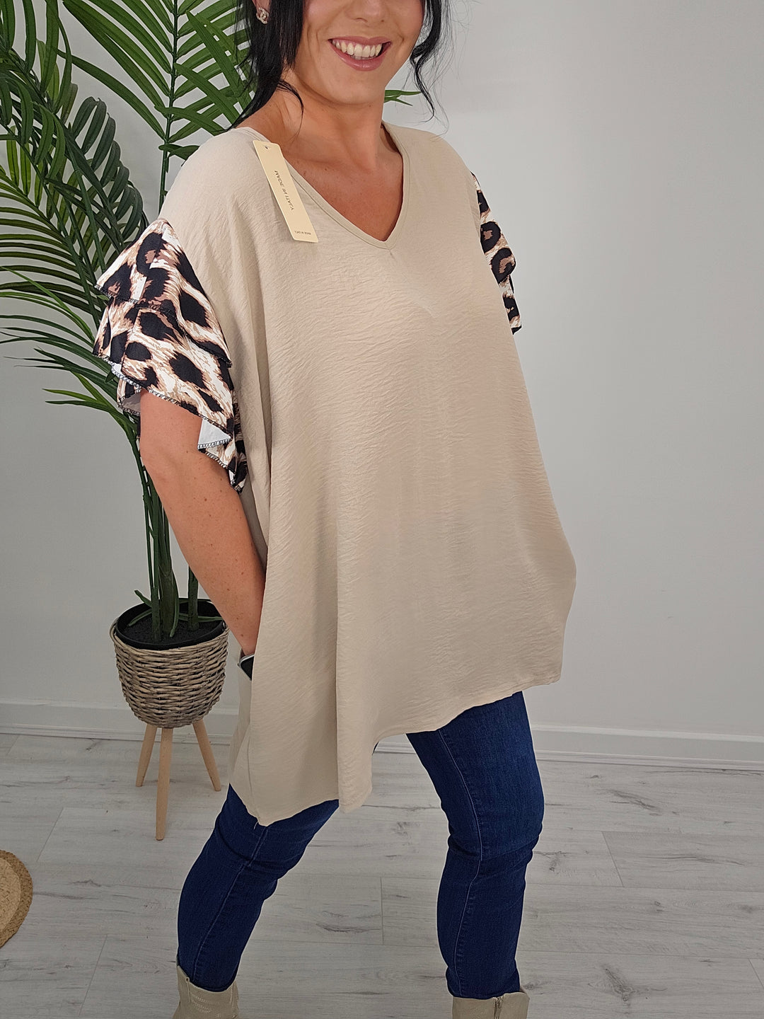 Connie Leopard Frill Sleeve Top - (choose your Colour)