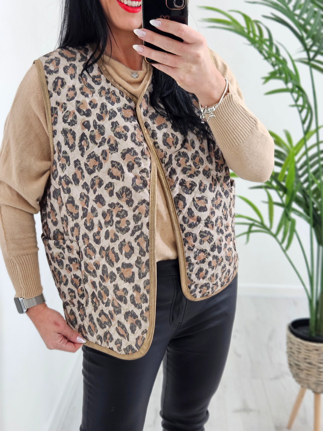 Alexa Quilted Waistcoat - Leopard Print ( Choose your colour )