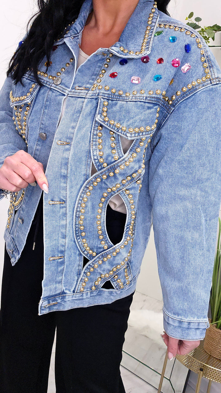 Jewelled Denim Jacket - Stonewashed